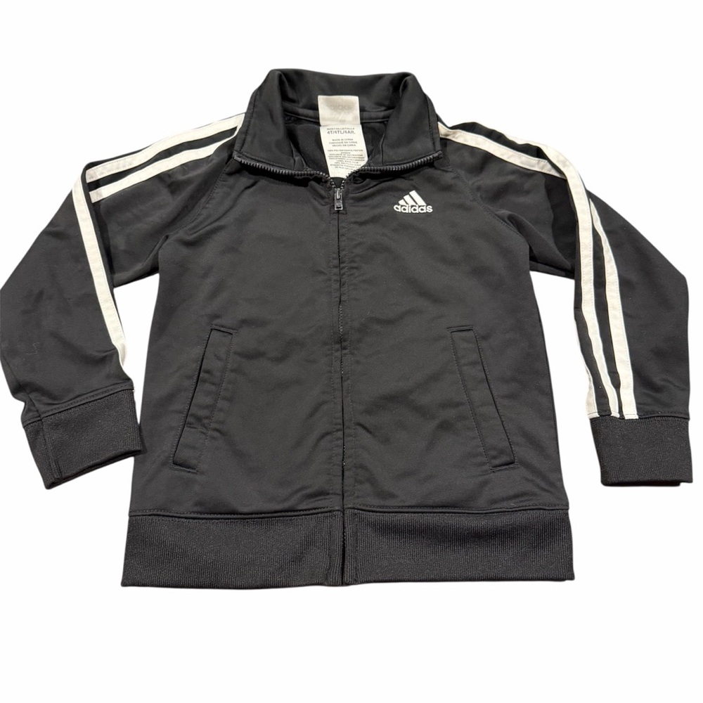 Adidas Black Tricot Jacket with White Accents - 4T